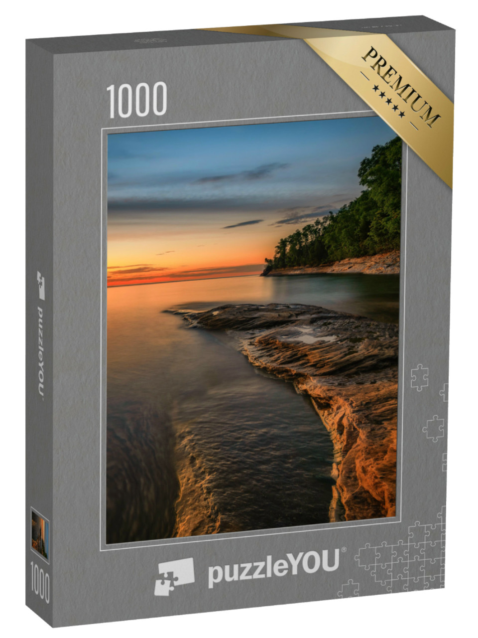 Puzzle de 1000 pièces « Coucher de soleil sur le Pictured Rocks National Lakeshore, Lake Superior, Michigan »