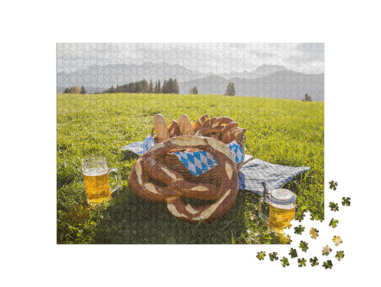 Puzzle de 1000 pièces « Bretzels à la bière, casse-croûte en Bavière, Allgäu, Allemagne »