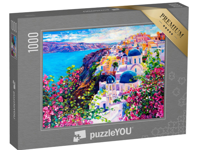 Puzzle de 1000 pièces « Santorin : belle peinture à l'huile du paysage marin »