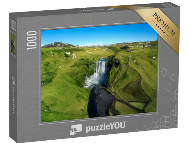 Puzzle de 1000 pièces « Célèbres chutes d'eau : Skogafoss au milieu de l'Islande, vue aérienne »