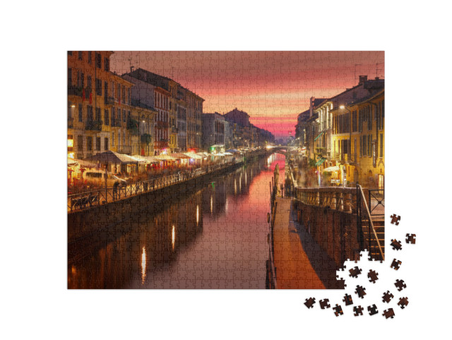 Puzzle de 1000 pièces « Pont sur le canal Naviglio Grande, Milan, Lombardie, Italie »