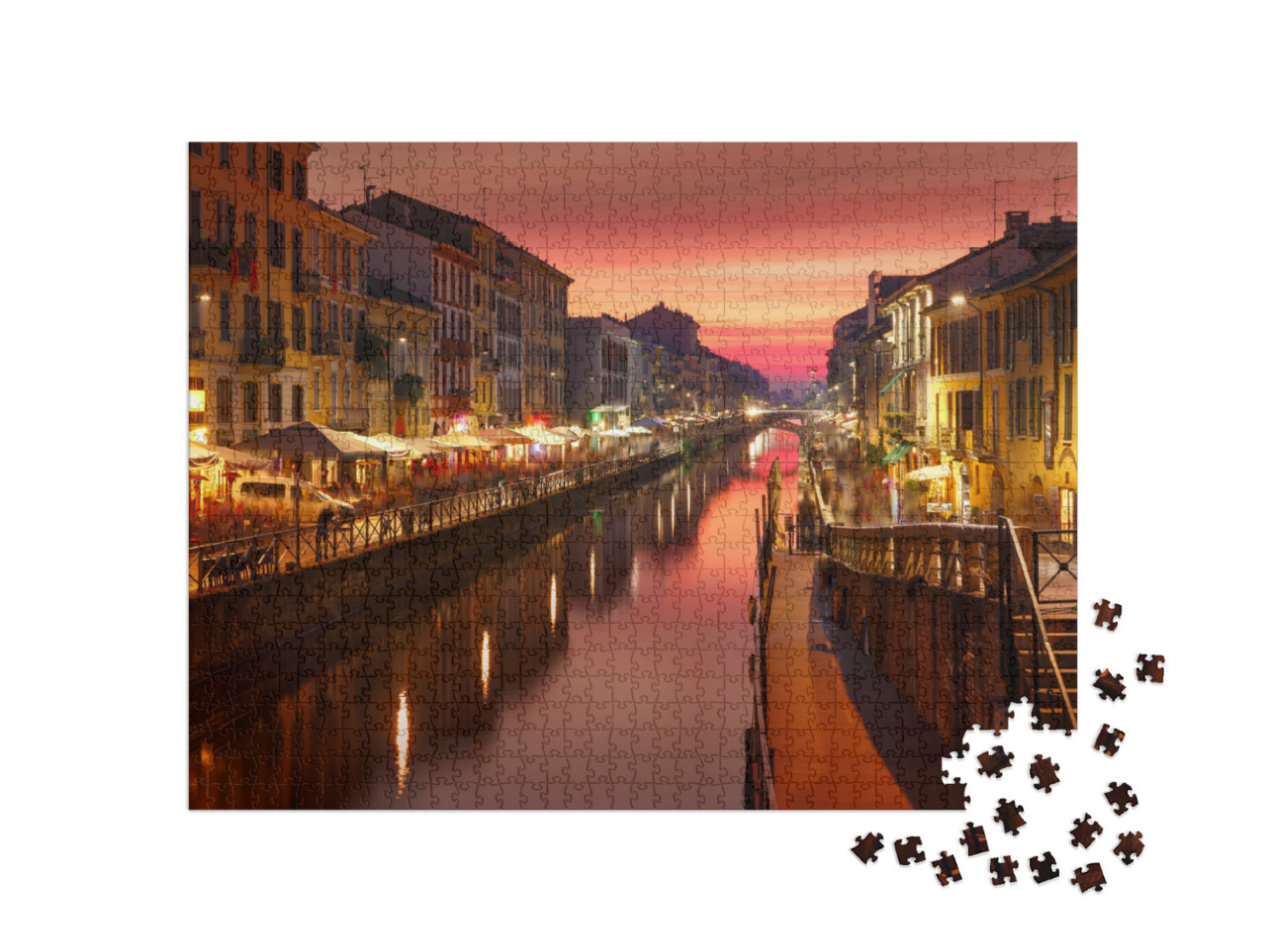Puzzle de 1000 pièces « Pont sur le canal Naviglio Grande, Milan, Lombardie, Italie »