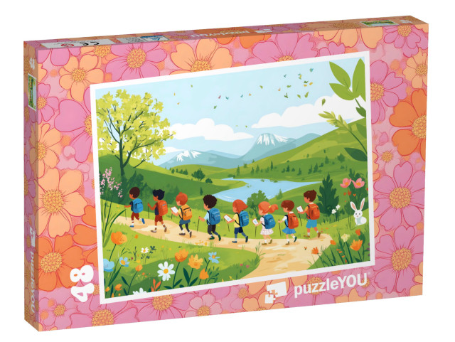 Puzzle de 48 pièces « Du soleil, des montagnes et des enfants heureux »