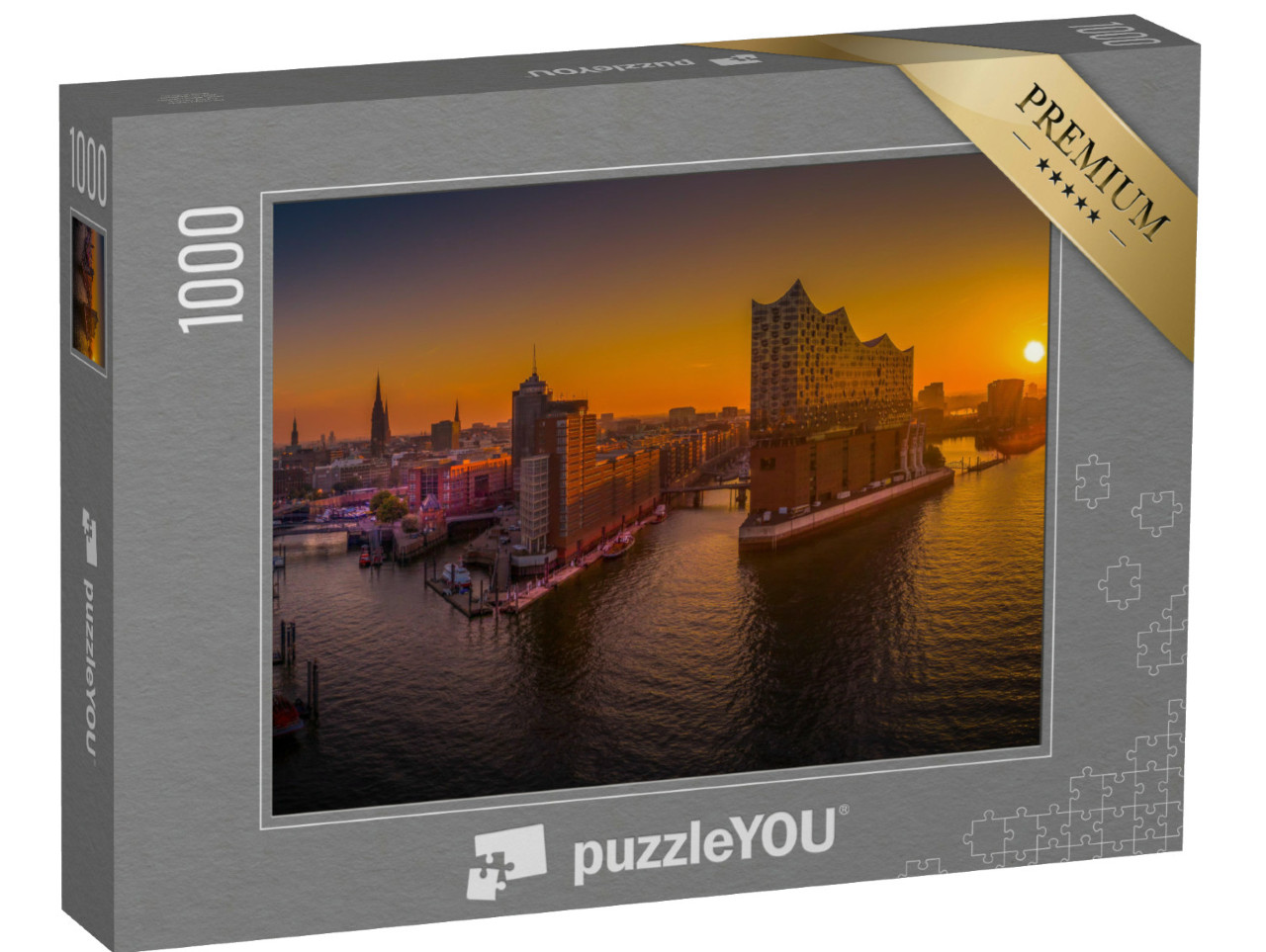 Puzzle de 1000 pièces « Lever de soleil à Hambourg sur le port »