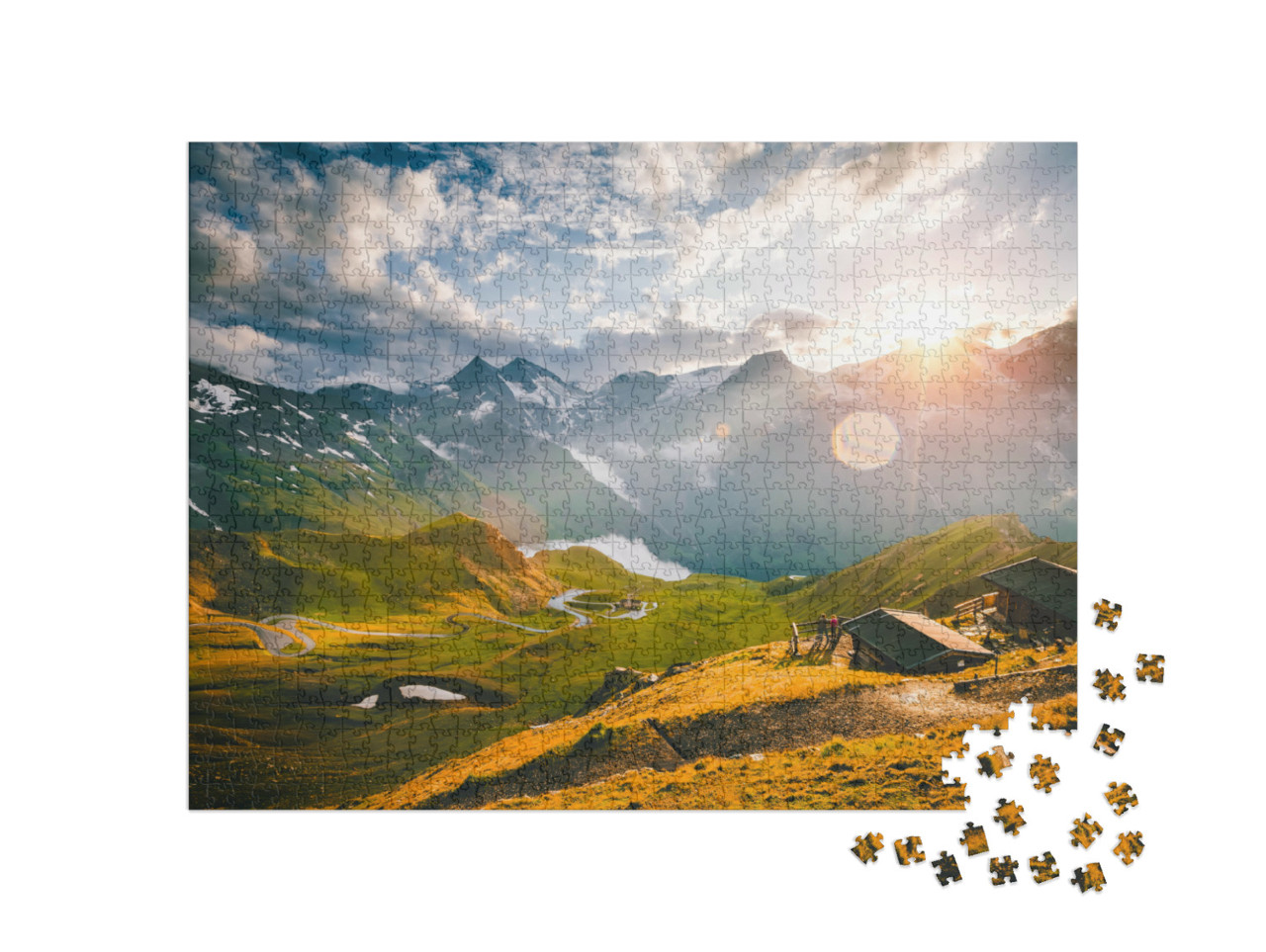 Puzzle de 1000 pièces « Vue aérienne d'une route sinueuse au Grossglockner, Salzbourg, Autriche »