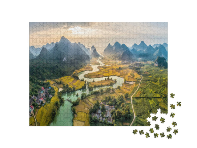 Puzzle de 1000 pièces « Riz et rizière dans le village de Phong Nam à Trung Khanh, Cao Bang, Vietnam »
