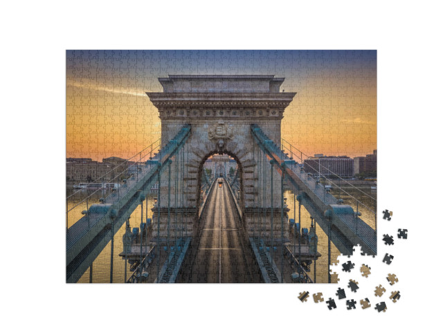 Puzzle de 1000 pièces « Pont à chaînes Szechenyi au lever du soleil, Budapest, Hongrie »