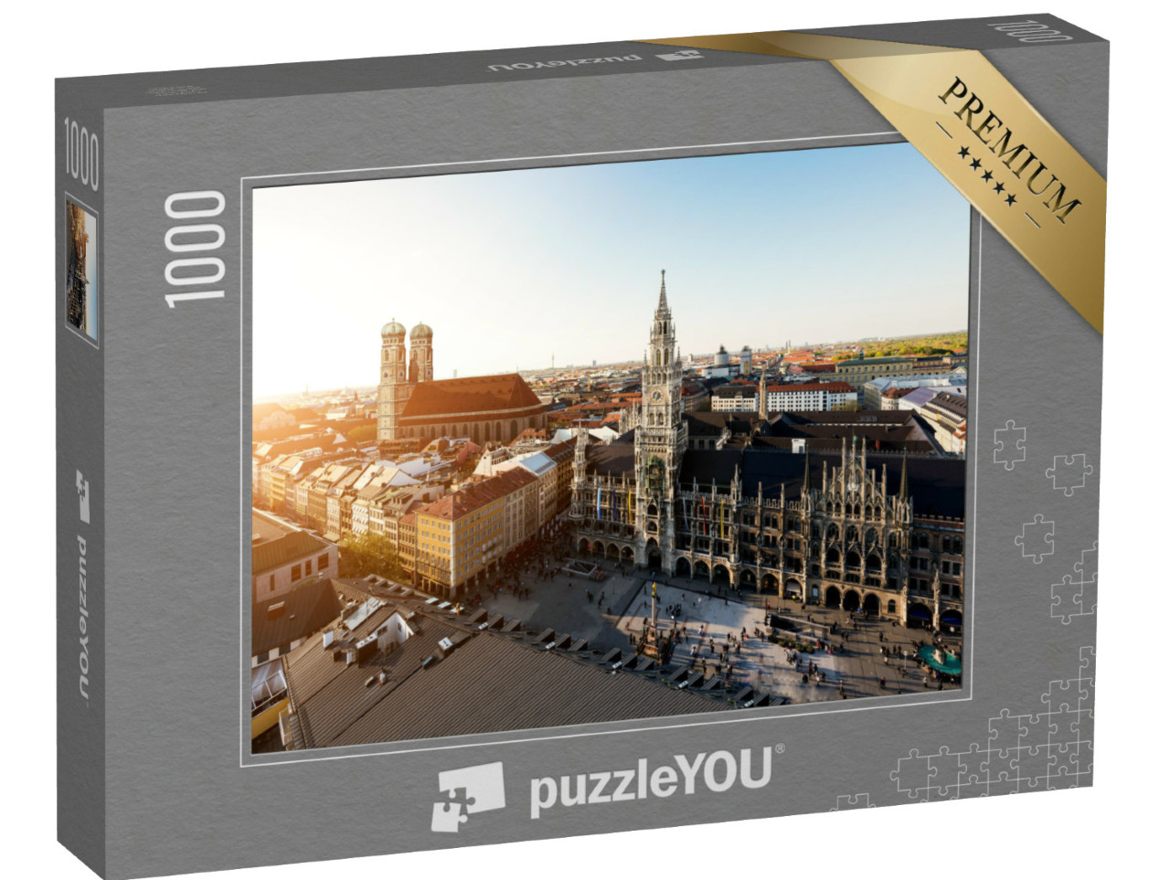 Puzzle de 1000 pièces « Vue aérienne : ancien hôtel de ville et Marienplatz, Munich, Bavière »