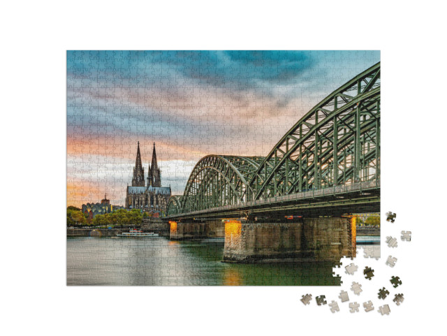 Puzzle de 1000 pièces « Célèbre pont Hohenzollern et cathédrale de Cologne, Allemagne »