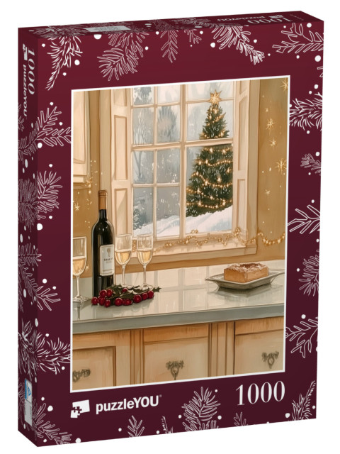 Puzzle de 1000 pièces « Les délices de Noël : Vin et gâteau »