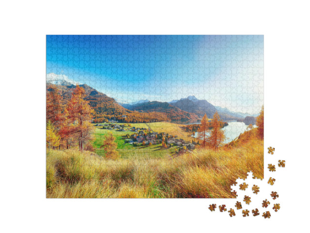 Puzzle de 1000 pièces « Panorama automnal sur Sils en Engadine »