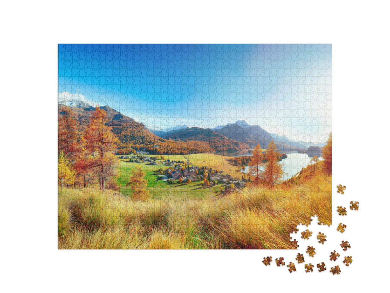 Puzzle de 1000 pièces « Panorama automnal sur Sils en Engadine »