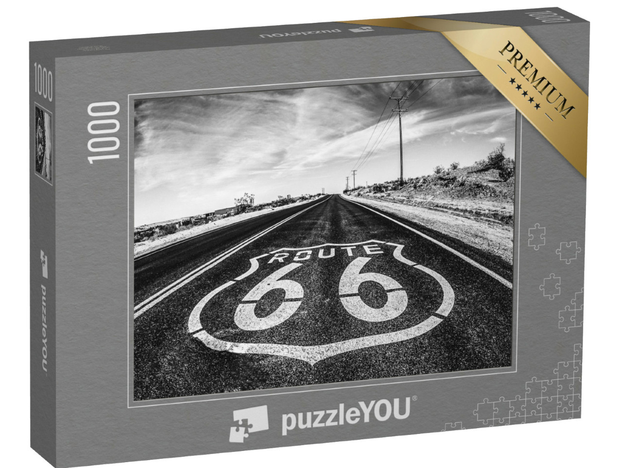 Puzzle de 1000 pièces « Route 66 : panneaux de signalisation au milieu du désert de Mojave, Californie »