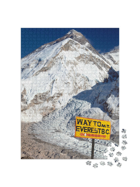Puzzle de 1000 pièces « Panneau indicateur du mont Everest avec le glacier Khumbu, Himalaya, Népal »
