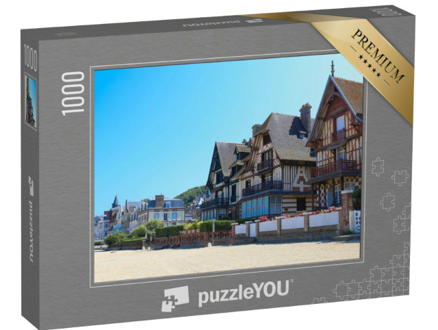 Puzzle de 1000 pièces « Les maisons traditionnelles sur la plage de Deauville en Normandie - France. »