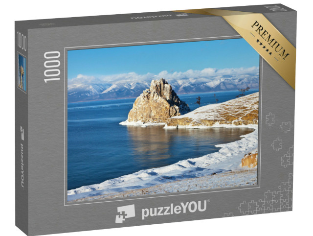 Puzzle de 1000 pièces « Le lac Baïkal sous la neige : le rocher de Shamanka »