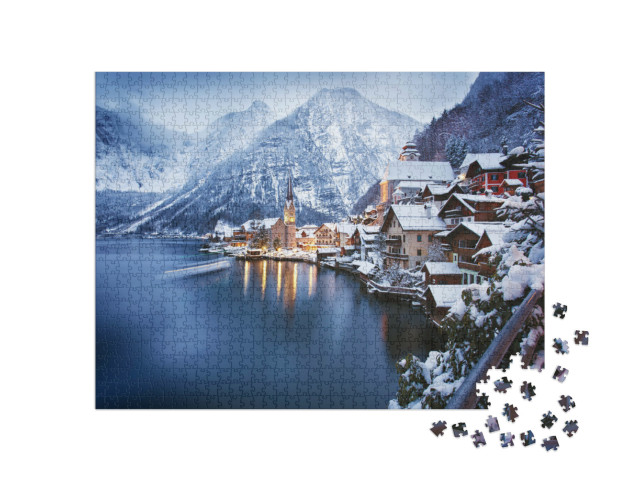 Puzzle de 1000 pièces « Vue hivernale de Hallstatt, patrimoine mondial de l'UNESCO, Autriche »