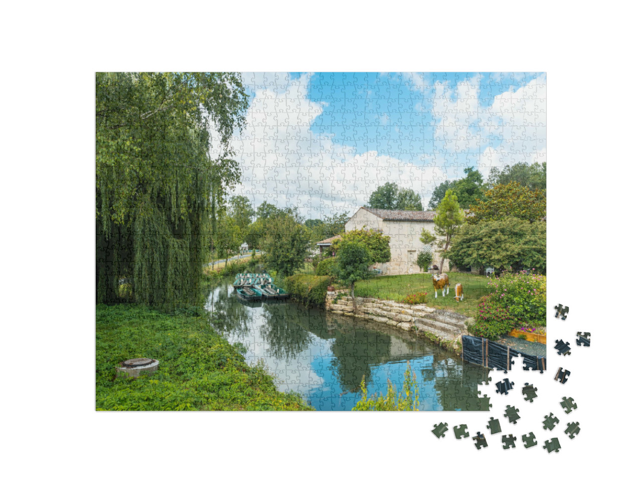 Puzzle de 1000 pièces « Amarrage pour bateaux entre La Garette et Coulon, près de la ville de Niort »