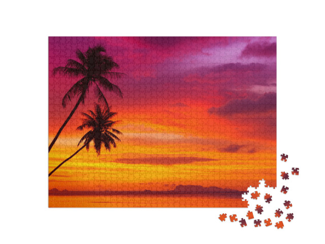 Puzzle de 1000 pièces « Coucher de soleil incandescent sur une plage tropicale »