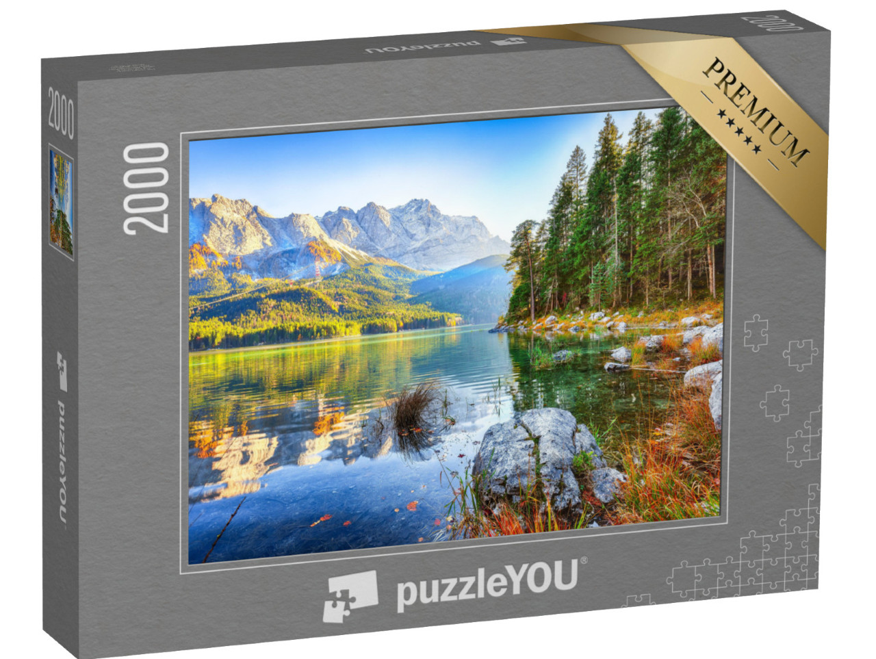 Puzzle de 2000 pièces « Eibsee devant le sommet de la Zugspitze dans la liste d'automne, Bavière, Allemagne »