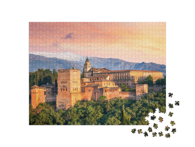 Puzzle de 1000 pièces « Fascinant coucher de soleil sur l'Alhambra, Grenade, Espagne »