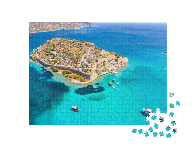 Puzzle de 1000 pièces « Spinalonga avec mer calme, golfe d'Elounda, Crète, Grèce »