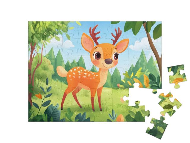 Puzzle de 48 pièces « Sur le pré avec le petit faon »