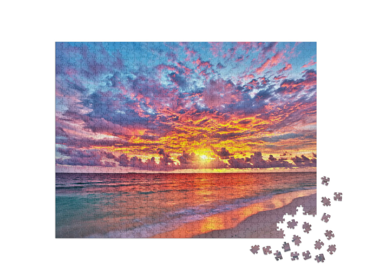Puzzle de 1000 pièces « Coucher de soleil sur la mer aux Maldives »