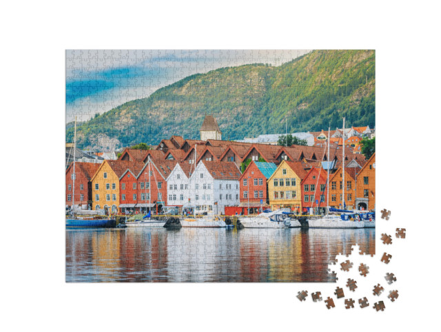 Puzzle de 1000 pièces « Bryggen historique, ville de Bergen, Norvège, patrimoine mondial de l'UNESCO »