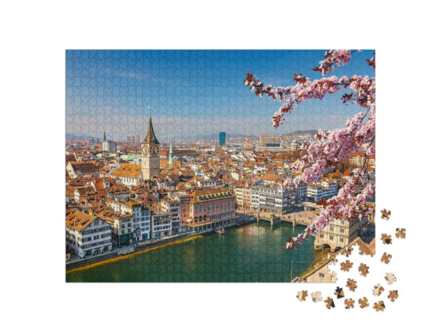 Puzzle de 1000 pièces « Le printemps au-dessus de la vieille ville de Zurich »