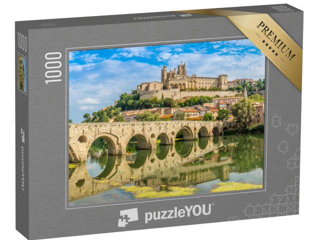 Puzzle de 1000 pièces « Vue panoramique du Vieux Pont sur l'Orb avec la cathédrale Saint-Nazaire à Béziers »