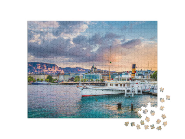 Puzzle de 1000 pièces « Vue panoramique sur le centre-ville de Genève et le lac Léman, Suisse »