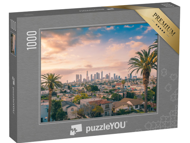 Puzzle de 1000 pièces « L'horizon de Los Angeles Downtown avec des palmiers »