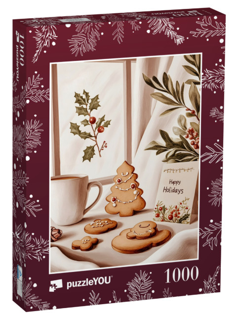 Puzzle de 1000 pièces « Happy Holidays : biscuits et chocolat chaud »