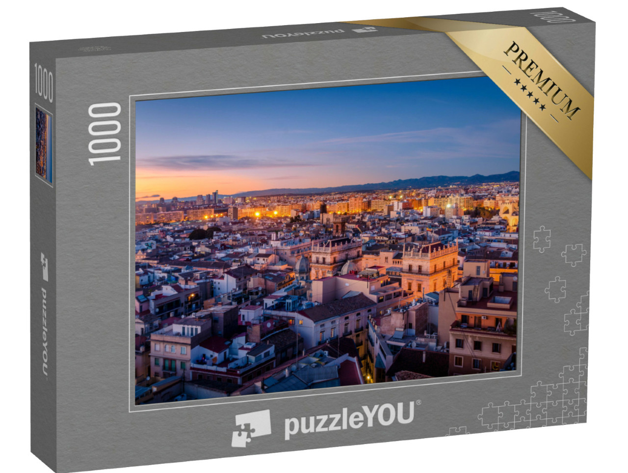 Puzzle de 1000 pièces « Coucher de soleil sur le centre historique de Valence »