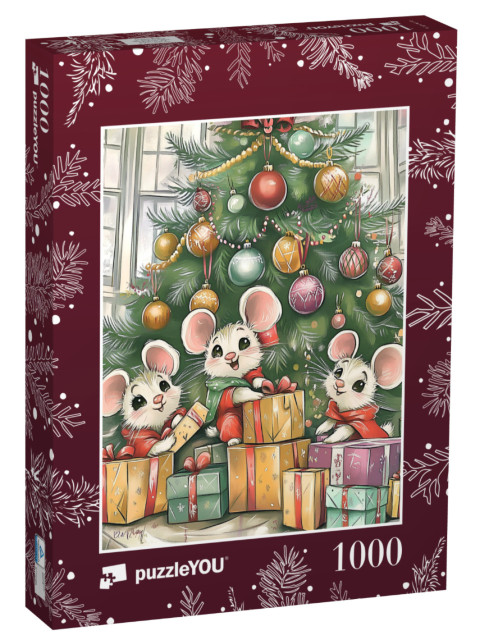 Puzzle de 1000 pièces « Les enfants souris ouvrent leurs cadeaux »