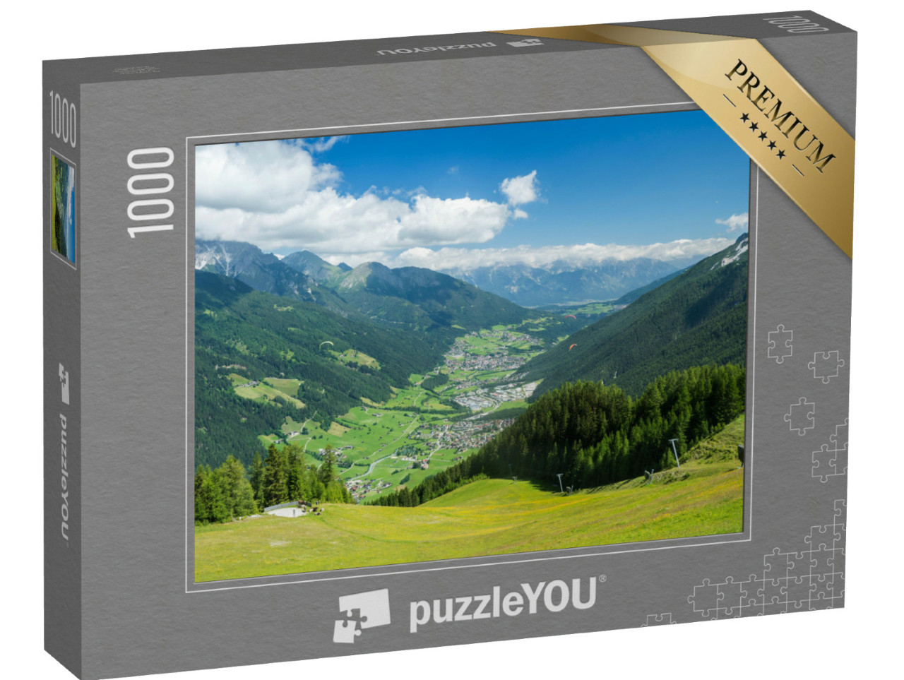Puzzle de 1000 pièces « Vue sur la vallée verdoyante de la Stubai »