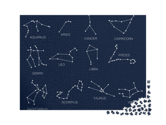 Puzzle de 2000 pièces « Constellations, douze signes du zodiaque, fond bleu »
