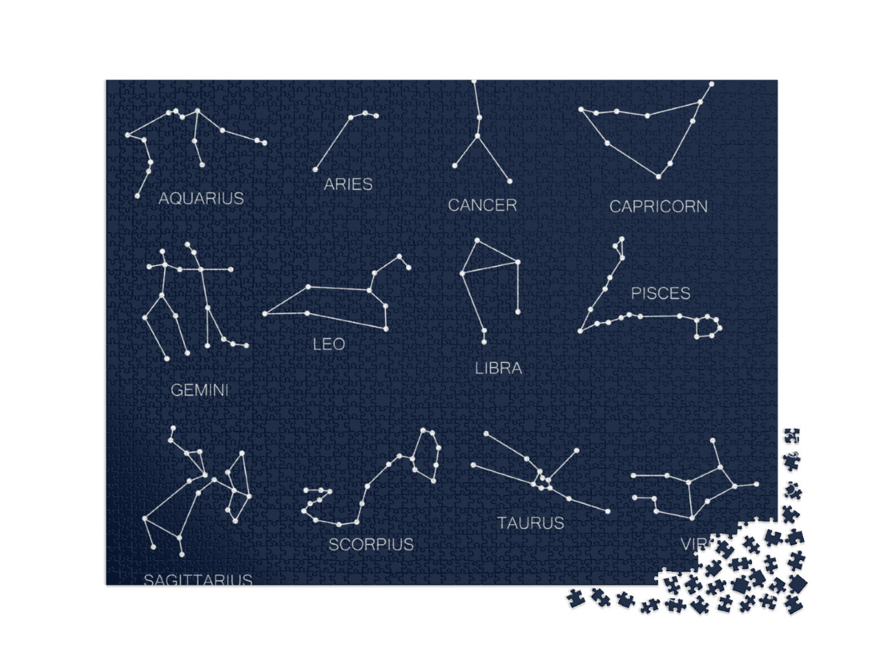 Puzzle de 2000 pièces « Constellations, douze signes du zodiaque, fond bleu »