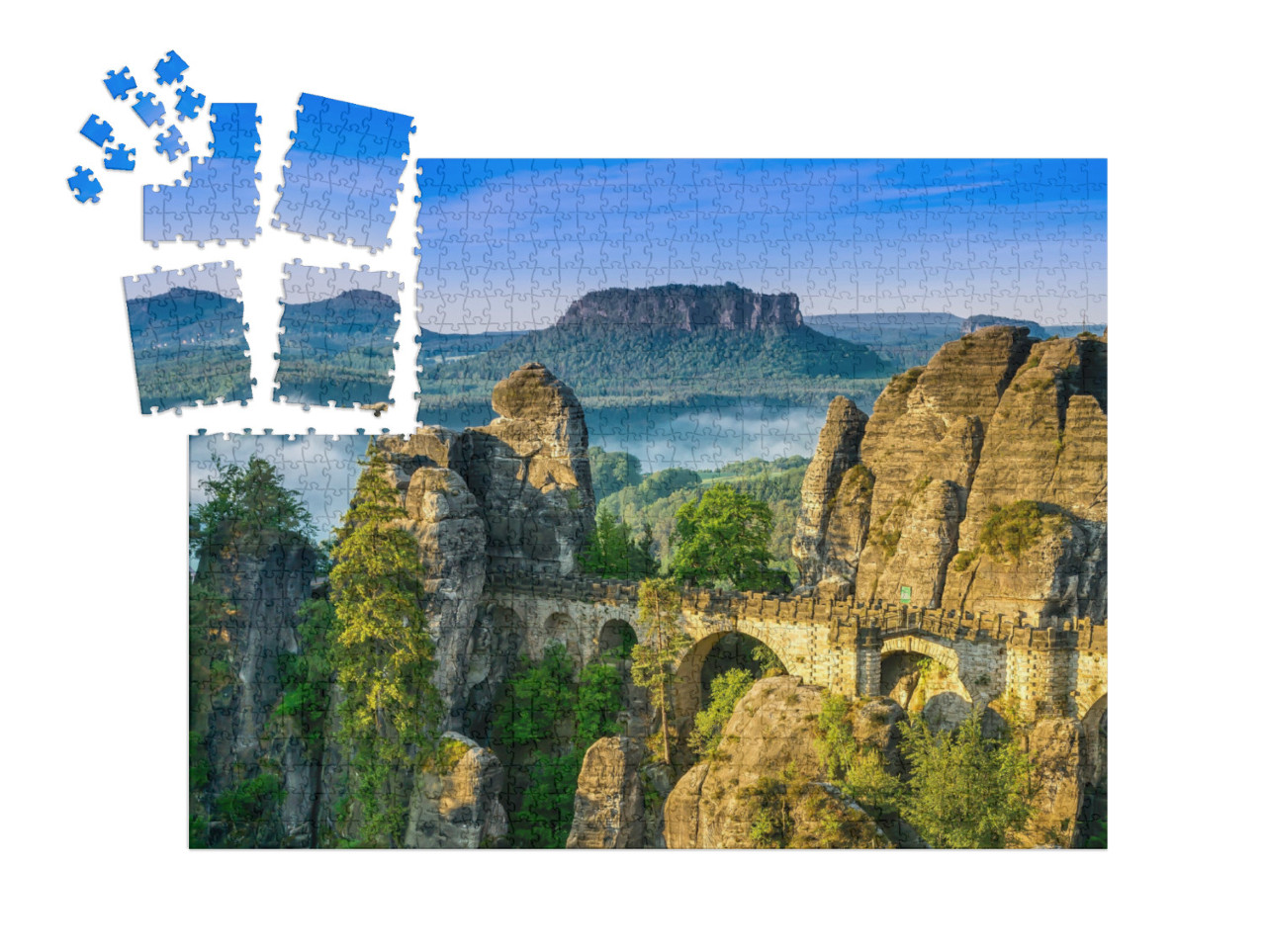 SMART SORTED® | Puzzle photo 1000 pièces « Lever de soleil sur le Bastei en Suisse saxonne, Allemagne »