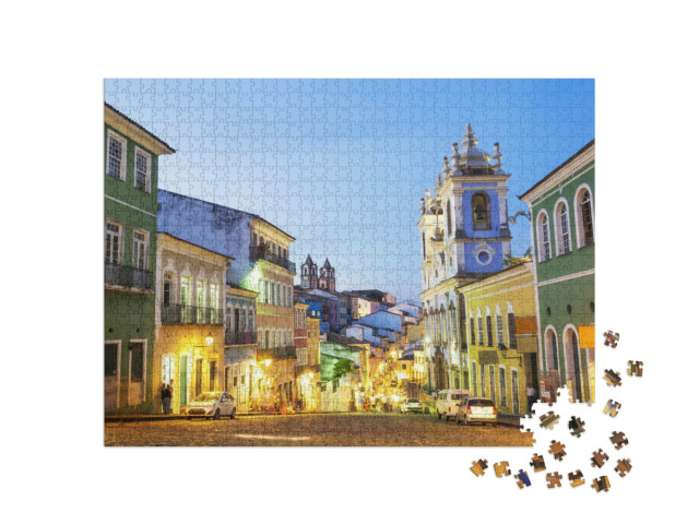 Puzzle de 1000 pièces « Maisons coloniales colorées dans le quartier historique du Pelourinho, Salvador, Brésil »