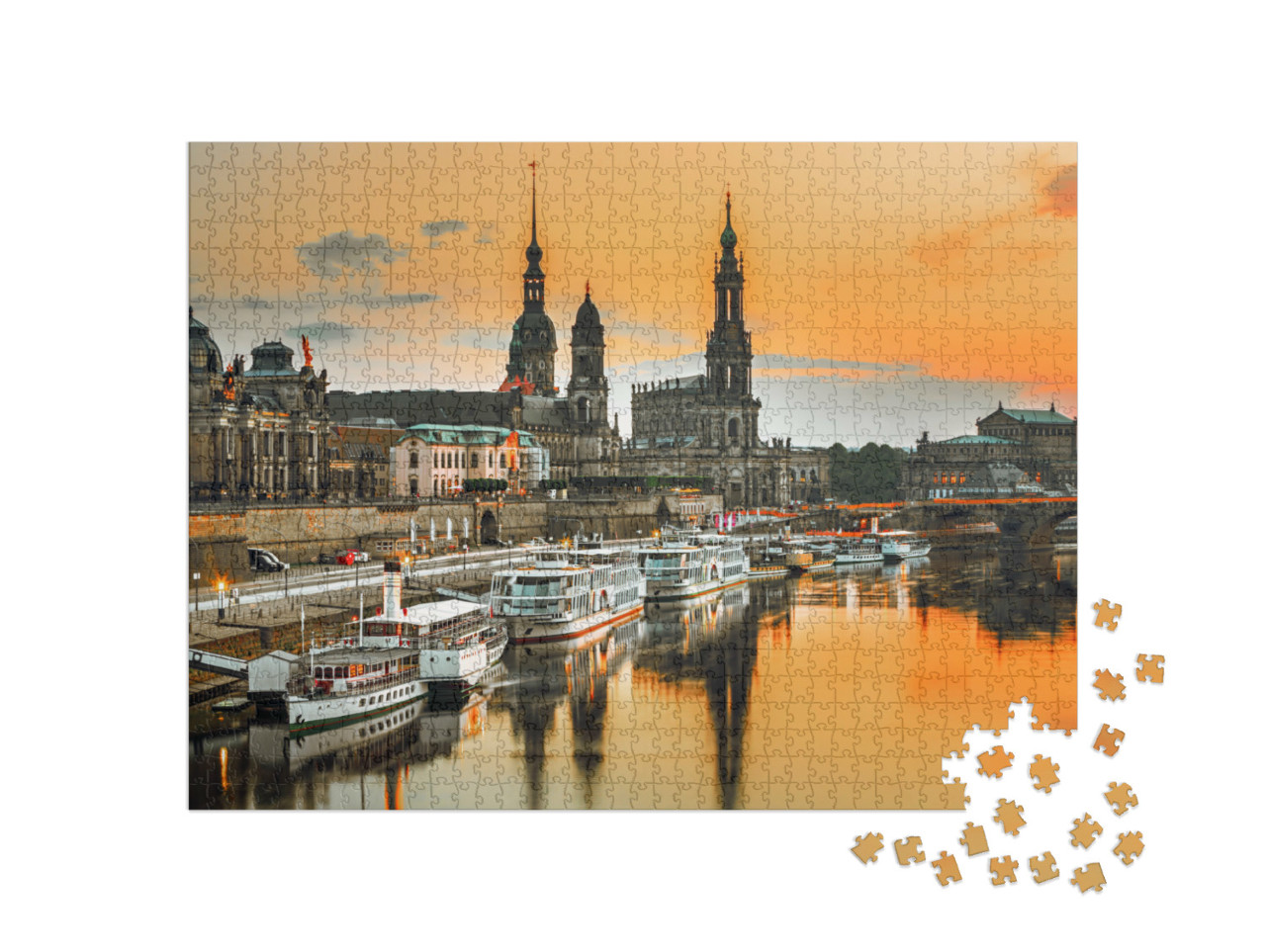 Puzzle de 1000 pièces « Skyline de Dresde sur l'Elbe au coucher du soleil, Allemagne »