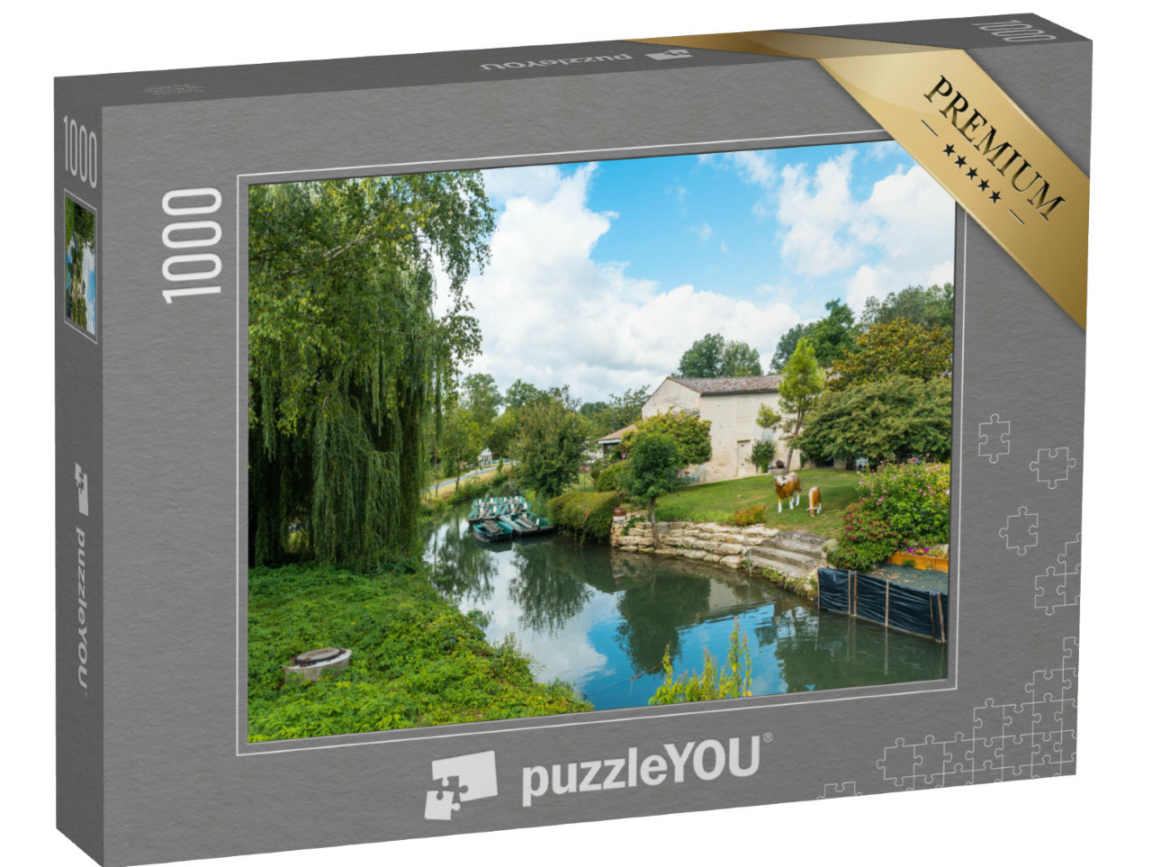 Puzzle de 1000 pièces « Amarrage pour bateaux entre La Garette et Coulon, près de la ville de Niort »