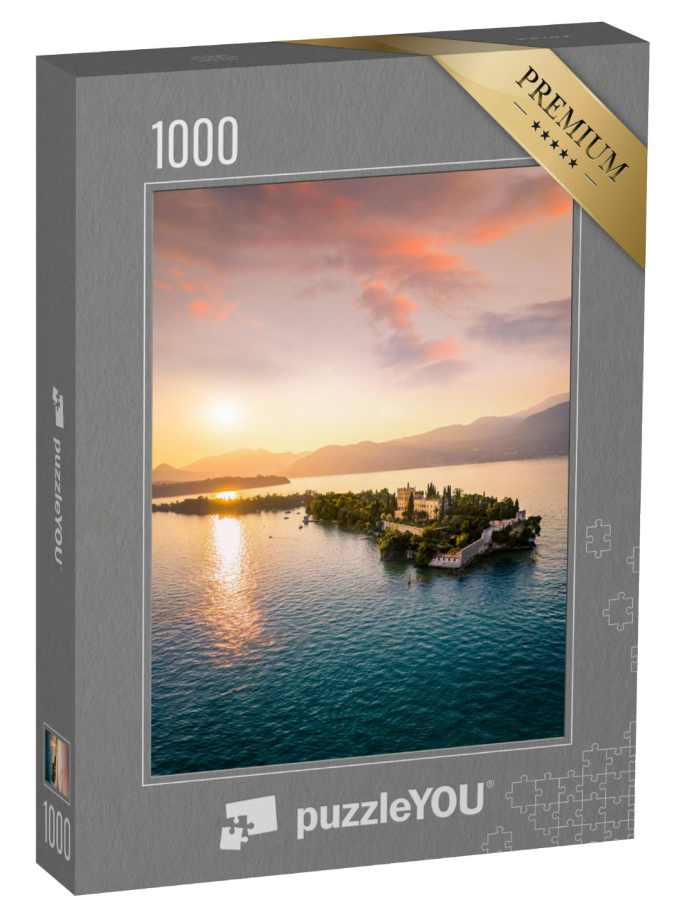 Puzzle de 1000 pièces « Isola del Garda avec Villa Borghese au coucher du soleil, Italie »