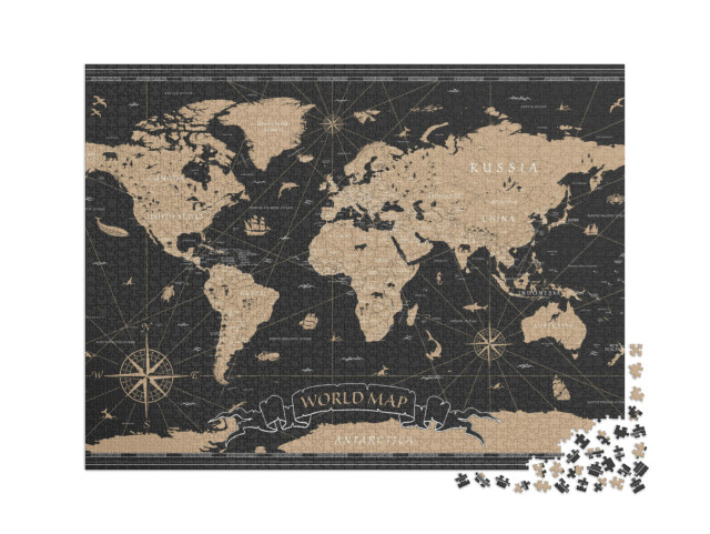Puzzle de 2000 pièces « World Map Vintage Black Golden Detailed - Vector »