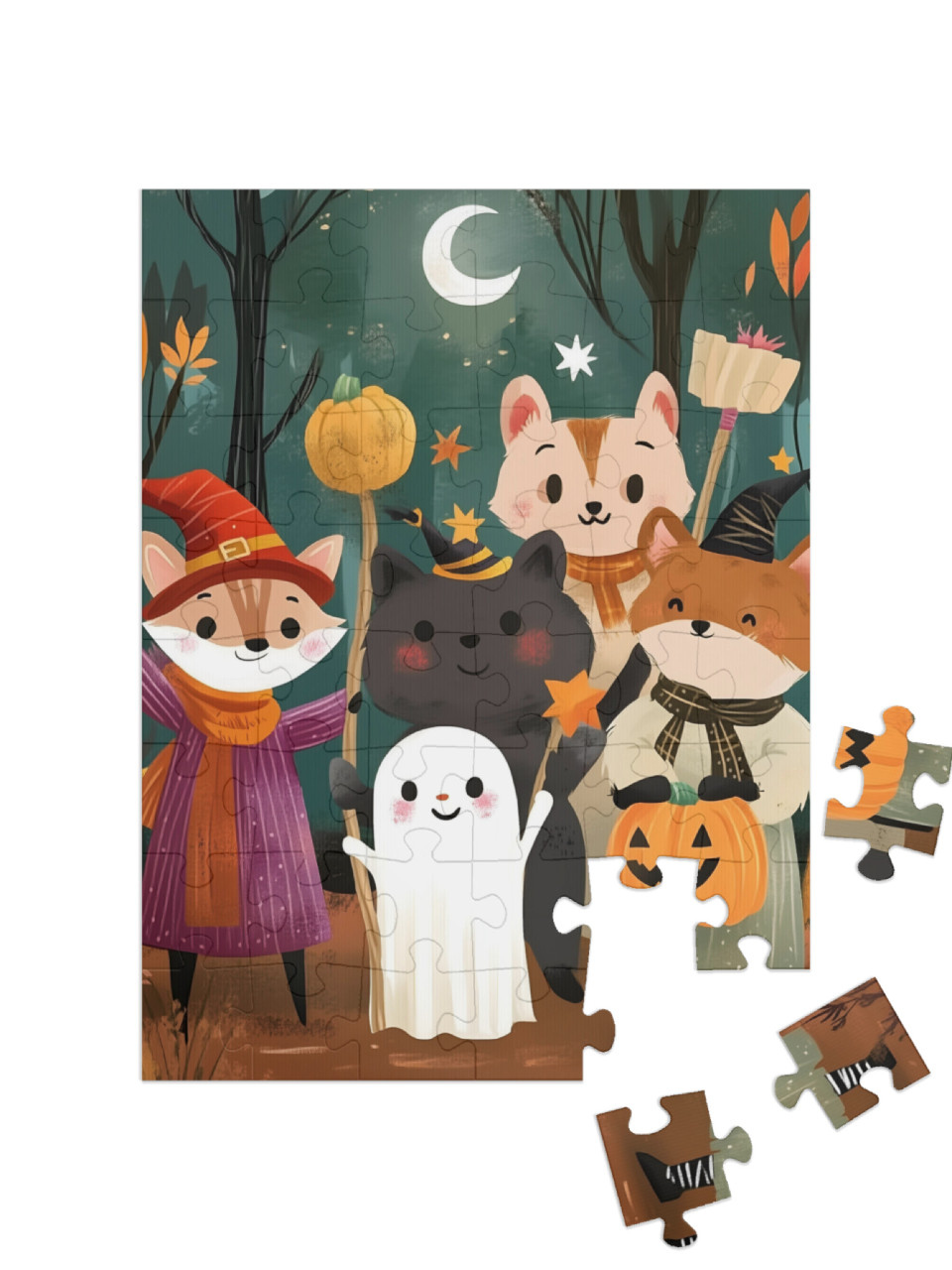 Puzzle de 48 pièces « Les amis des animaux fêtent Halloween »