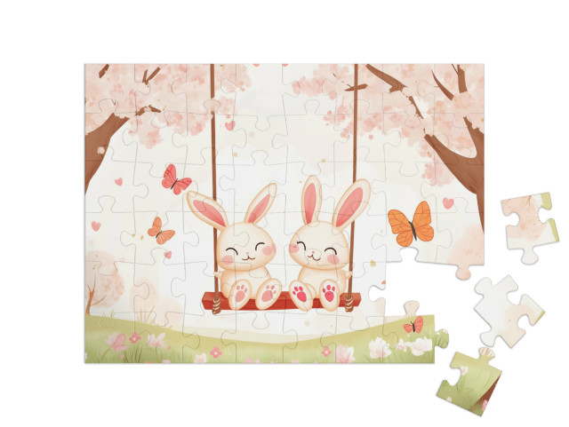 Puzzle de 48 pièces « Les lapins se balancent au printemps »