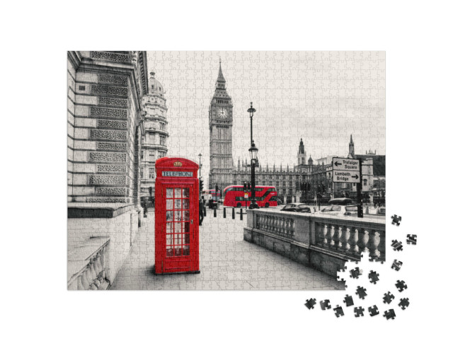 Puzzle de 1000 pièces « Cabine téléphonique rouge : l'emblème de Londres, Angleterre »