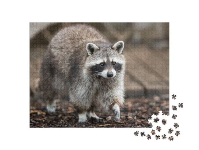 Puzzle de 1000 pièces « Un raton laveur parcourt un jardin »