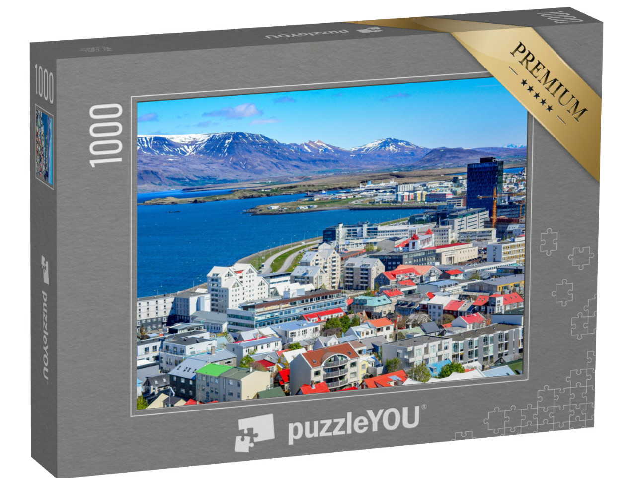 Puzzle de 1000 pièces « Reykjavik, la capitale de l'Islande, avec vue sur le port et le mont Esja »